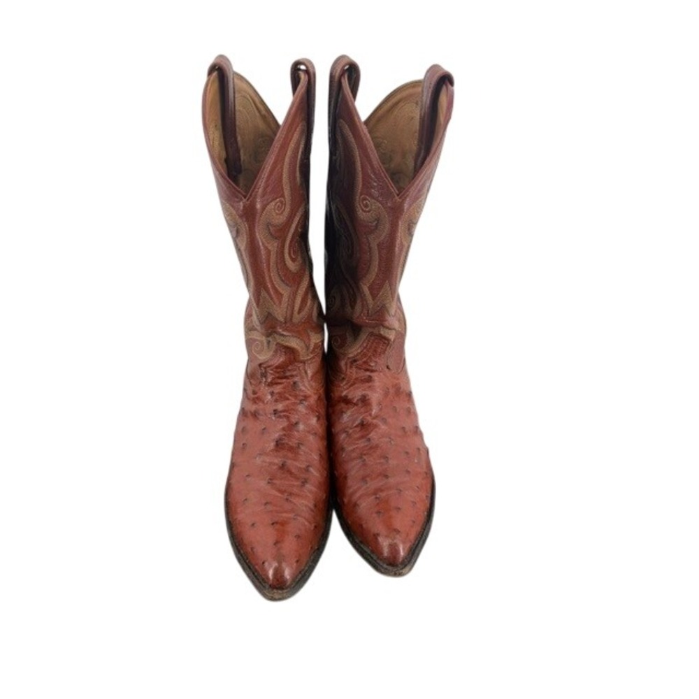 Tony Lama Mens Full Quill Ostrich Cowboy Boots Cognac Brown 10.5D 8873